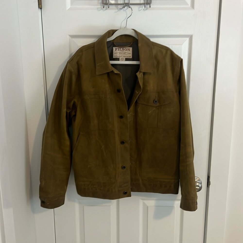 XL Filson waxed Tin Cloth Short Lined Cruiser in Dark Tan